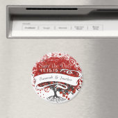 赤いハートリーフツリー日付を星の下に保存 マグネット (インサイチュ (食洗機))