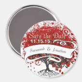 赤いハートリーフツリー日付を星の下に保存 マグネット (正面/裏面)