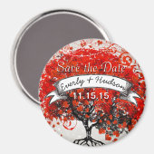 赤いハートリーフツリー日付を星の下に保存 マグネット (正面/裏面)