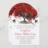 赤いハートリーフツリー結婚式招待状 招待状 (正面/裏面)