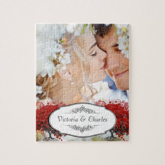 赤いハートリーフツリー ジグソーパズル (縦)