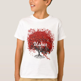 赤いハートリーフツリー Tシャツ