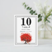 赤いハートリーフ結婚ツリーのテーブル番号 招待状 (スタンド正面)