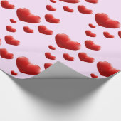 赤いハートレインオンピンク包み紙 ラッピングペーパー (角)