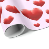 赤いハートレインオンピンク包み紙 ラッピングペーパー (ロールコーナー)