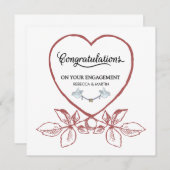 赤いハートヴィンテージフローラアート婚約カード 招待状 (正面/裏面)