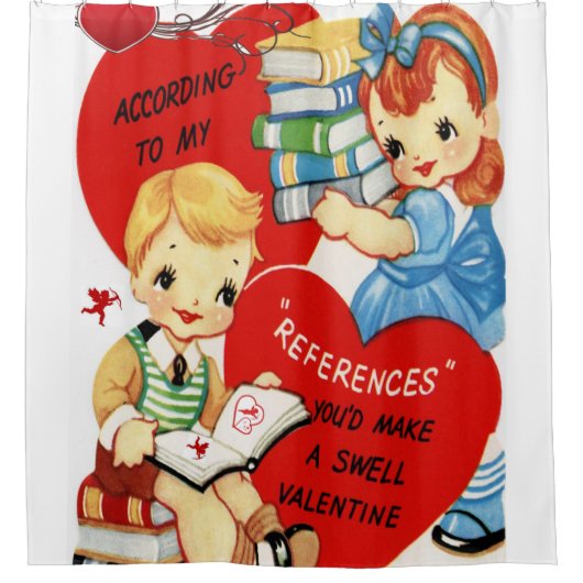 赤いハートヴィンテージ赤い白のショーカーテン シャワーカーテン (正面)