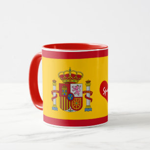 赤いハート付きのフスペインのラグ-コーヒー/スポーツファン マグカップ