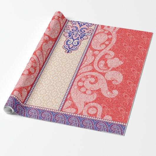 赤いハート付きカード ラッピングペーパー (アンロールド)