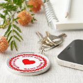 赤いハート付きラブカスタム文字キーリング キーホルダー (側面)