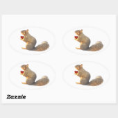 赤いハート付きリス 楕円形シール (シート)