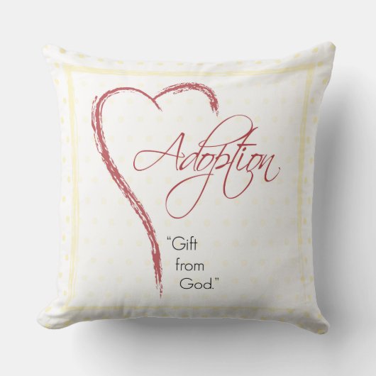 赤いハート付き採用、宗教的、黄色のドット クッション (正面)