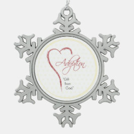 赤いハート付き採用、宗教的、黄色のドット スノーフレークピューターオーナメント