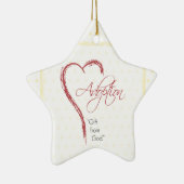 赤いハート付き採用、宗教的、黄色のドット セラミックオーナメント (右)