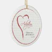 赤いハート付き採用、宗教的、黄色のドット セラミックオーナメント (右)