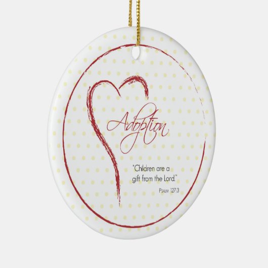 赤いハート付き採用、宗教的、黄色のドット セラミックオーナメント (右)