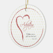 赤いハート付き採用、宗教的、黄色のドット セラミックオーナメント (左)