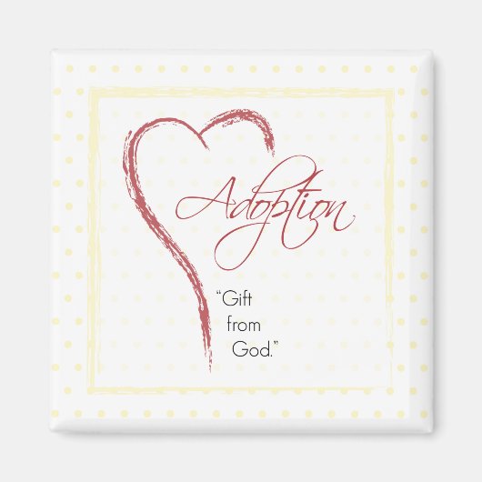 赤いハート付き採用、宗教的、黄色のドット マグネット (正面)