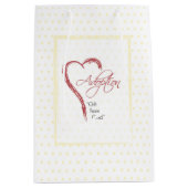 赤いハート付き採用、宗教的、黄色のドット ミディアムペーパーバッグ (正面)