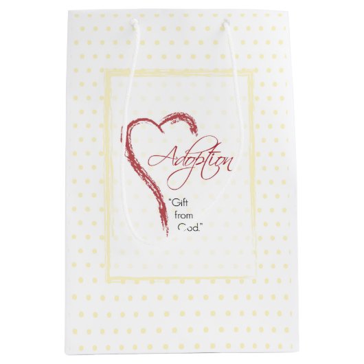 赤いハート付き採用、宗教的、黄色のドット ミディアムペーパーバッグ (正面)