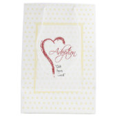 赤いハート付き採用、宗教的、黄色のドット ミディアムペーパーバッグ (裏面)