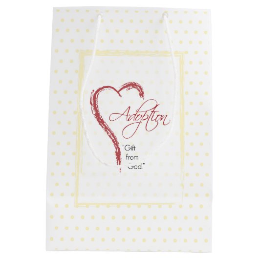 赤いハート付き採用、宗教的、黄色のドット ミディアムペーパーバッグ (裏面)