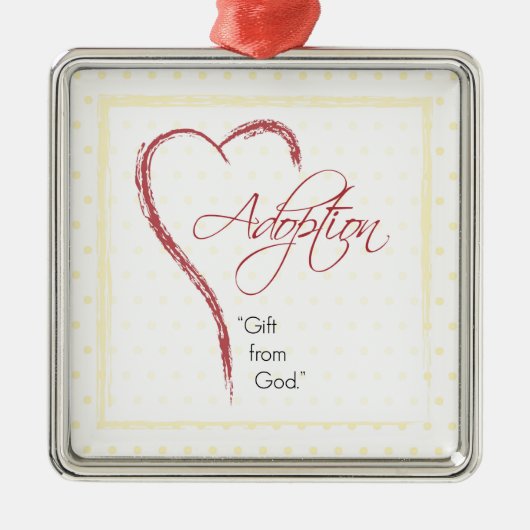 赤いハート付き採用、宗教的、黄色のドット メタルオーナメント (正面)