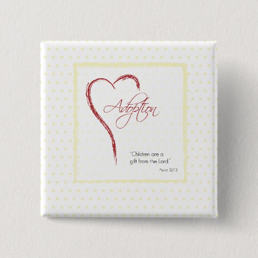 赤いハート付き採用、宗教的、黄色のドット 缶バッジ (正面)