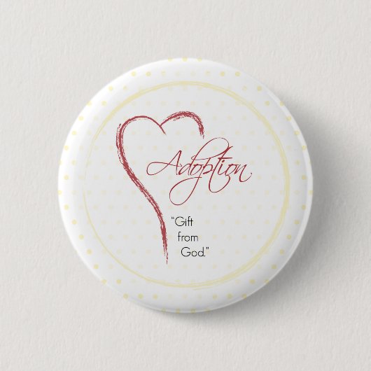 赤いハート付き採用、宗教的、黄色のドット 缶バッジ (正面)