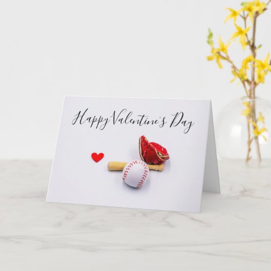 赤いハート付き野球バレンタインデー大好き カード (黄色い花)