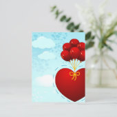 赤いハート付き風船、はがき ポストカード (スタンド正面)
