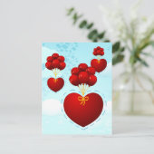 赤いハート付き風船、はがき ポストカード (スタンド正面)
