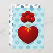 赤いハート付き風船、はがき ポストカード (正面/裏面)