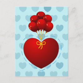 赤いハート付き風船、はがき ポストカード