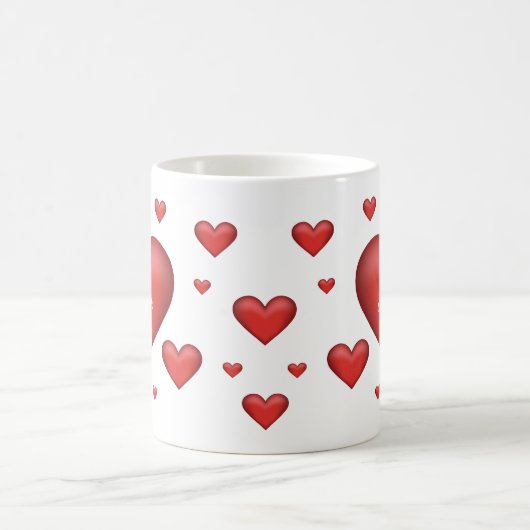 赤いハート付名前をカスタムする コーヒーマグカップ (中央)