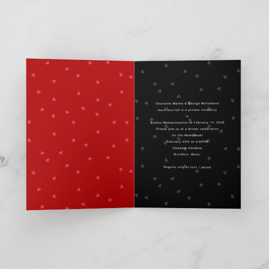 赤いハート写真折り畳み結婚案内 招待状 (内部)