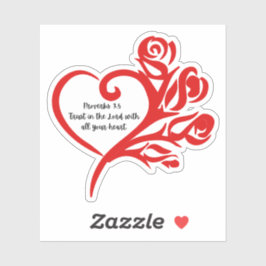 赤いハート包まれたバラの箴言3:5 シール