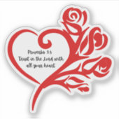 赤いハート包まれたバラの箴言3:5 シール (正面)