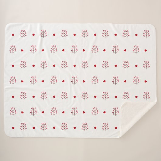 赤いハート及び木シームレスパターン シェルパブランケット (正面(横))