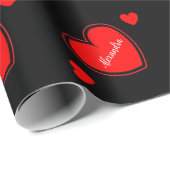 赤いハート名前をカスタムする ラッピングペーパー (ロールコーナー)