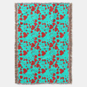 赤いハート図形のパターン(鮮やかなターコイズ) スローブランケット (正面縦)