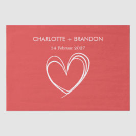 赤いハート図形の個人用設定のカップル名と日付 薄葉紙