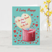 赤いハート型のラブキャンドル カード (黄色い花)