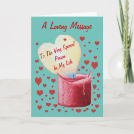 赤いハート型のラブキャンドル カード