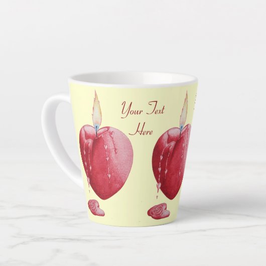 赤いハート型キャンドルの愛のための炎 カフェラテマグ (左アングル)