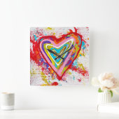 赤いハート壁時計 スクエア壁時計 (ホーム)