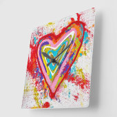 赤いハート壁時計 スクエア壁時計 (傾斜)