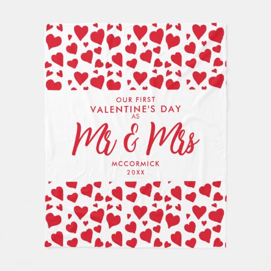 赤いハート夫妻の最初のバレンタインデー フリースブランケット (正面)