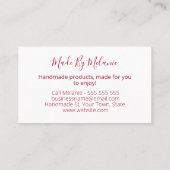 赤いハート女性用衛生布パッド手作り 名刺 (裏面)