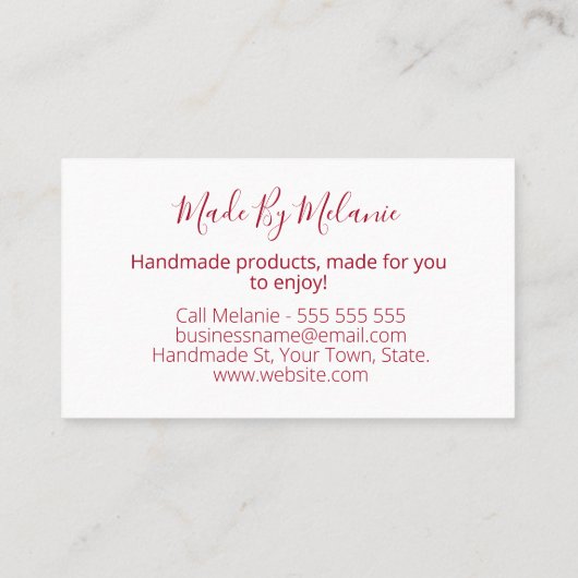 赤いハート女性用衛生布パッド手作り 名刺 (裏面)